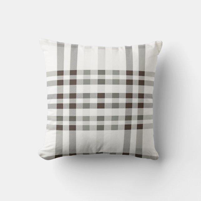 Brown, Grey, and White Plaid Pattern Cushion (Front)