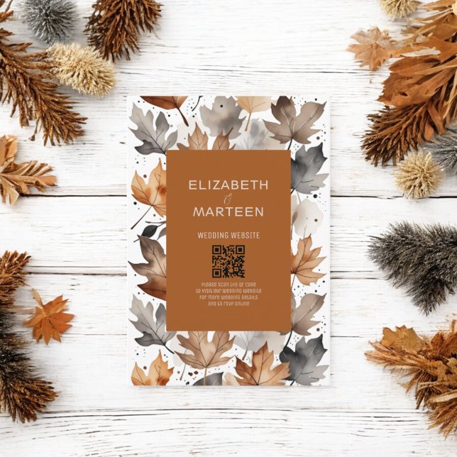 Brown Grey Autumn Leaves Wedding Invitation (Creator Uploaded)