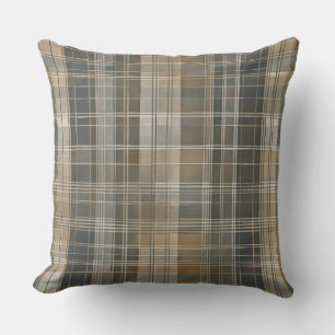 Brown Grey Beige Modern Farmhouse Plaid Cushion
