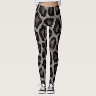 Brown Grey Black Leopard Animal Print Leggings