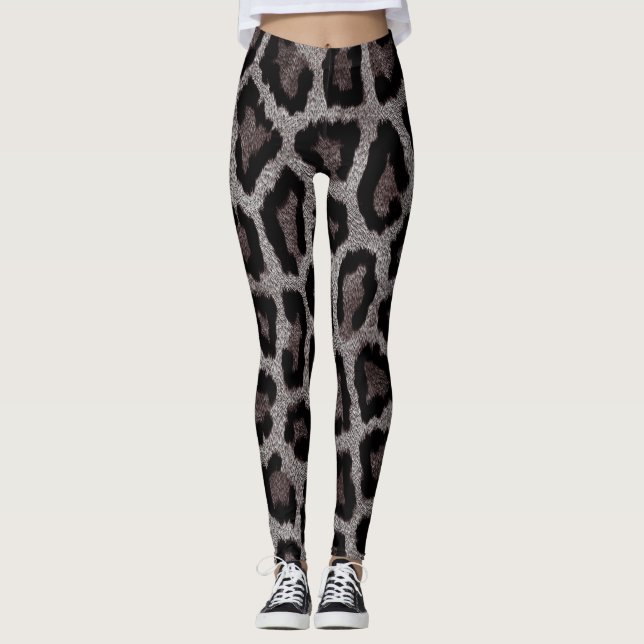 Brown Grey Black Leopard Animal Print Leggings (Front)