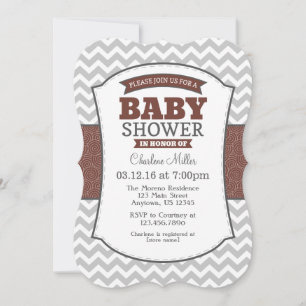 Brown Grey Chevron Baby Shower Invitation