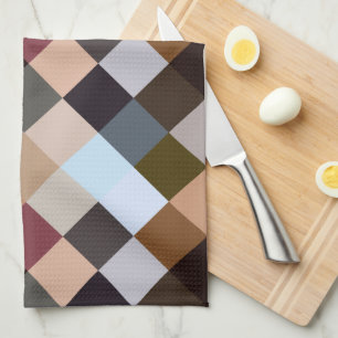 Brown Grey Dark Mauve Taupe Squares Mosaic Pattern Tea Towel