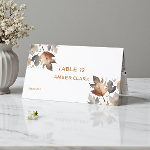 Brown Grey Floral Pattern Autumn Wedding Place Card