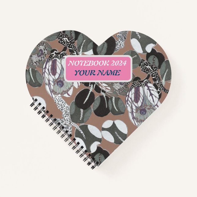 Brown grey floral pattern notebook (Front)