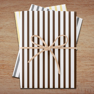 Brown, Grey, Gold Stripes Set of 3 Wrapping Wrapping Paper Sheet