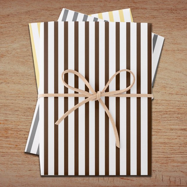 Brown, Grey, Gold Stripes Set of 3 Wrapping  Wrapping Paper Sheet (Creator Uploaded)