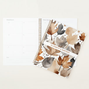 Brown Grey Maple Leaves Pattern Autumn Wedding Planner