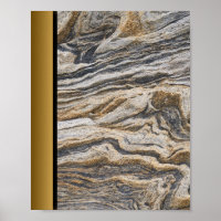 Brown Grey Marble Stone / Black Gold Border Art 
