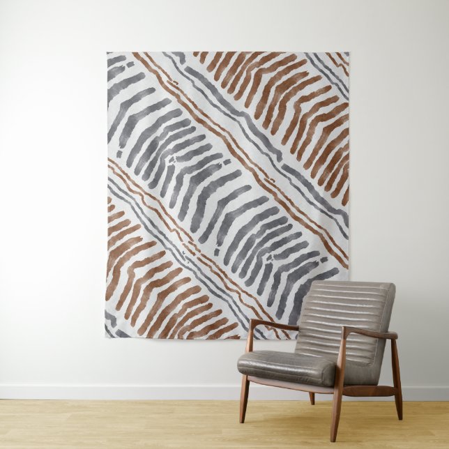 Brown Grey Modern Boho Wall Hanging Tapestry (In Situ)