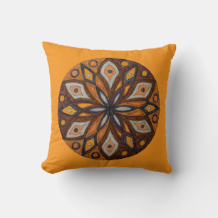 Brown/Grey Starburst Mandala Throw Pillow