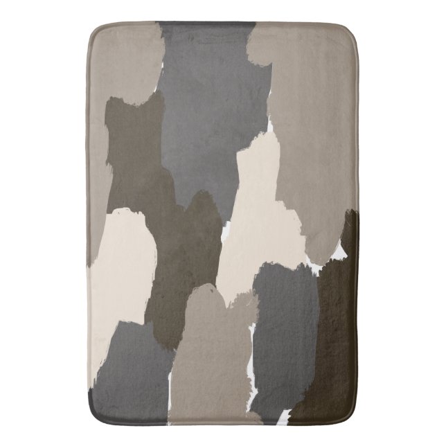 Brown, Grey, Taupe and Ivory Fingerpainting  Bath Mat (Front Vertical)
