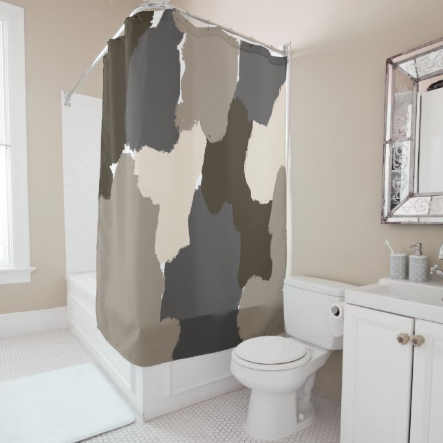 Brown, Grey, Taupe and Ivory Fingerpainting Shower Curtain (In Situ)