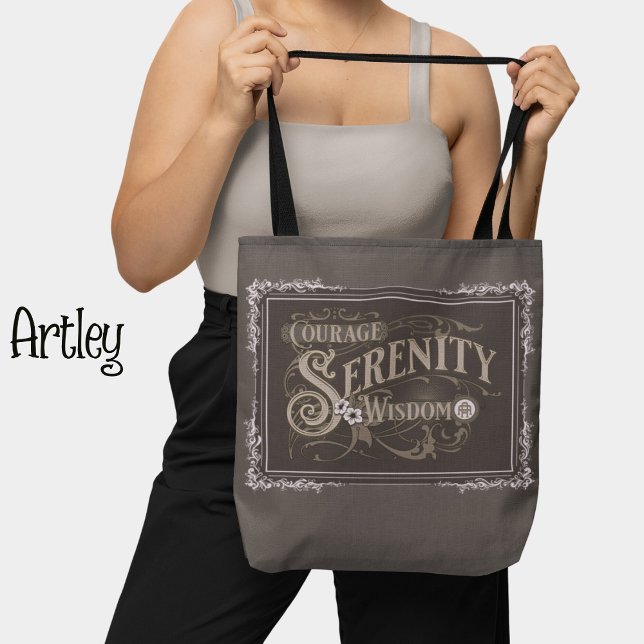 Brown Grey Vintage Style Serenity Prayer  Tote Bag (Creator Uploaded)