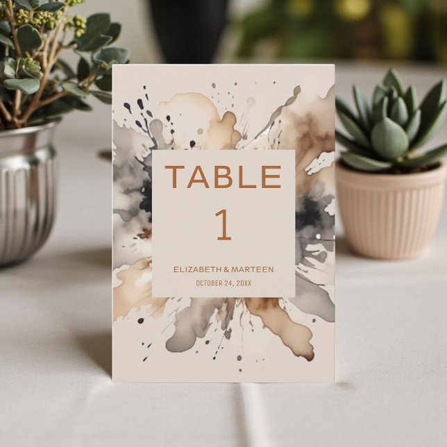 Brown Grey Watercolor Autumn Wedding Table Number (Creator Uploaded)