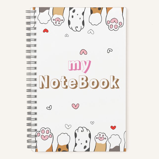 Brown Grey White  Cute Cats Paws 5.5" x 8.5" Notebook (Front)