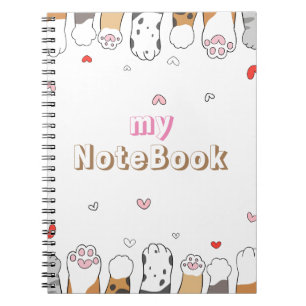 Brown Grey White Cute Cats Paws (80 Pages B&W) Notebook