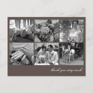 Brown grid collage 6 photos memories thank you postcard