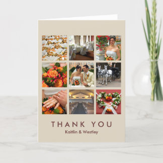 Brown grid collage 9 photos memories thank you card