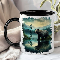 Brown Grizzly Bear Forest Reflection