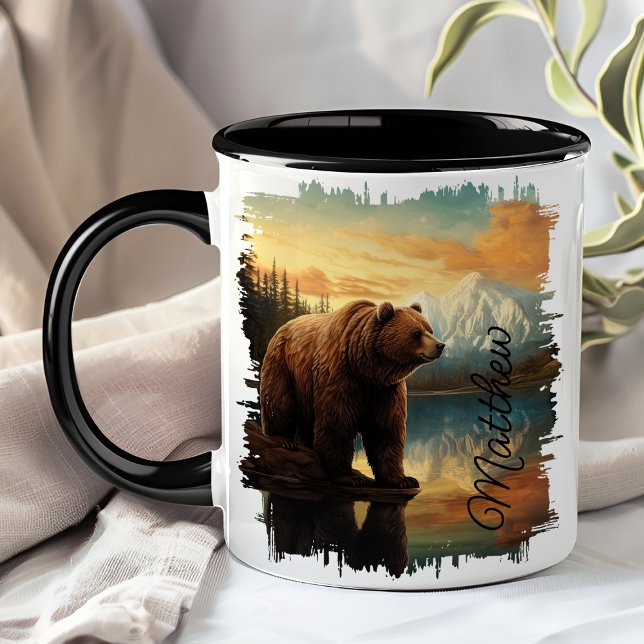 Brown Grizzly Bear Mountain Lake Reflection Mug (Creator Uploaded)