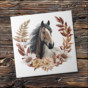 Brown Grulla Horse Autumn Wreath Tile