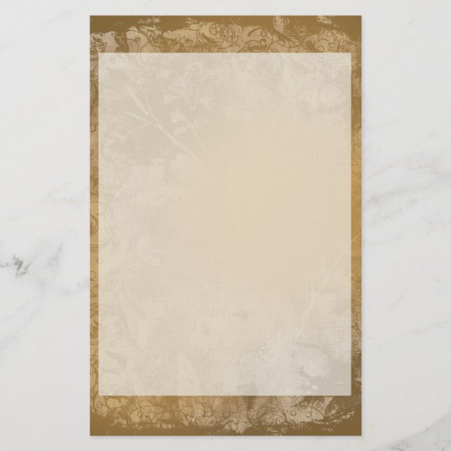 Brown Grunge Floral Stationery (Front)