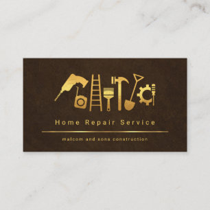 Brown Grunge Gold Handyman Tools Business Card