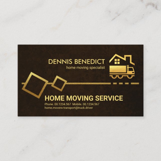 Brown Grunge Gold Moving Boxes Business Card (Front)