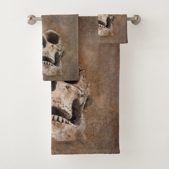 Brown Grunge Mud Wall with Skull Bath Towel Set (Insitu)