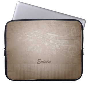Brown Grunge Music Background and Custom Monogram Laptop Sleeve