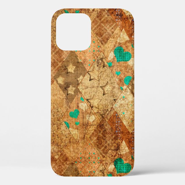 Brown grunge quilt patchwork pattern with stars an Case-Mate iPhone case (Back)