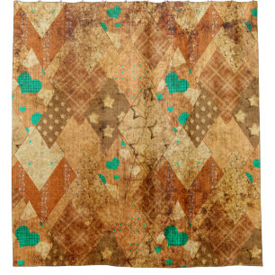 Brown grunge quilt patchwork pattern with stars an shower curtain