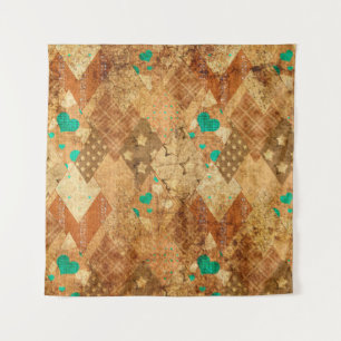 Brown grunge quilt patchwork pattern with stars an tapestry