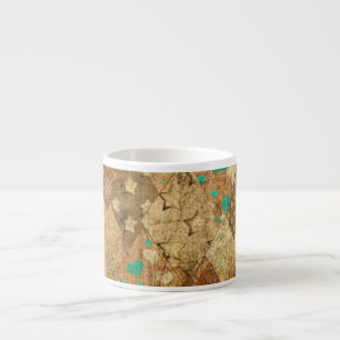 Brown Grunge Quilt Stars Hearts Espresso Cup