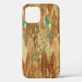 Brown Grunge Quilt Stars Hearts iPhone 12 Case