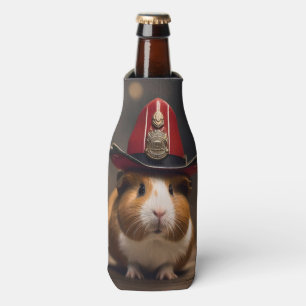 Brown Guinea Pig Wearing A Fireman's Hat, Bottle Cooler