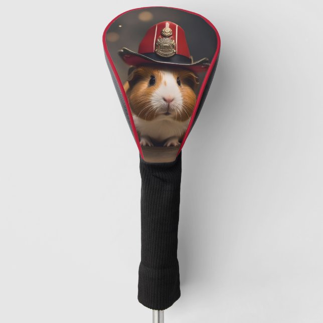 Brown Guinea Pig Wearing A Fireman's Hat, Golf Head Cover (Front)
