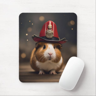 Brown Guinea Pig Wearing A Fireman's Hat, Mouse Mat