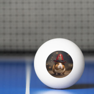 Brown Guinea Pig Wearing A Fireman's Hat, Ping Pong Ball