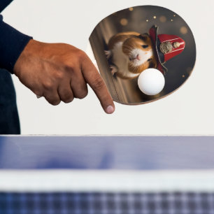 Brown Guinea Pig Wearing A Fireman's Hat, Ping Pong Paddle