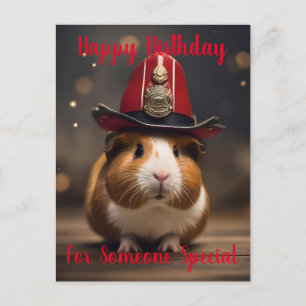 Brown Guinea Pig Wearing A Fireman's Hat, Postcard