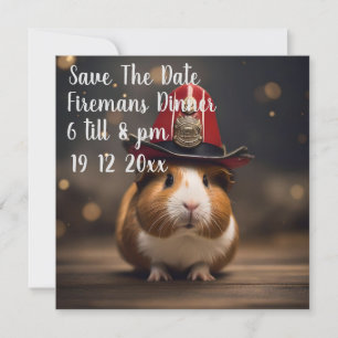 Brown Guinea Pig Wearing A Fireman's Hat, Save The Date