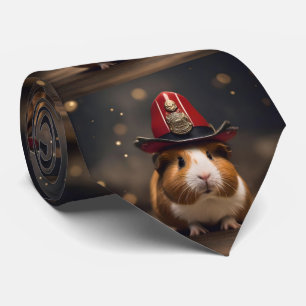 Brown Guinea Pig Wearing A Fireman's Hat, Tie
