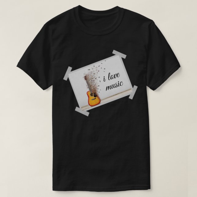 brown guitar music with i love music lettar T-Shirt (Design Front)