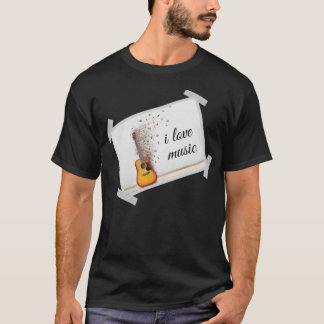brown guitar music with i love music lettar T-Shirt
