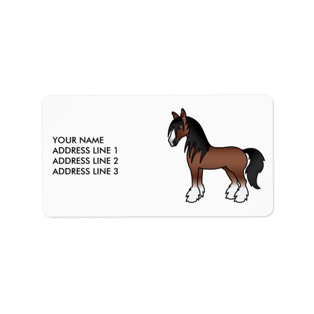 Brown Gypsy Vanner Clydesdale Cartoon Horse & Text Label (Front)