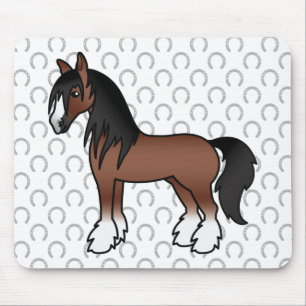 Brown Gypsy Vanner Clydesdale Shire Cartoon Horse Mouse Mat