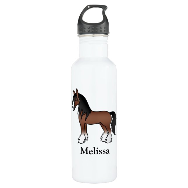 Brown Gypsy Vanner Clydesdale Shire Horse & Name 710 Ml Water Bottle (Front)