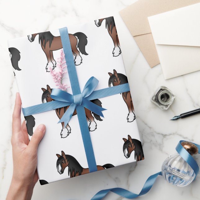 Brown Gypsy Vanner Clydesdale Shire Horse Pattern Wrapping Paper (Gifting)
